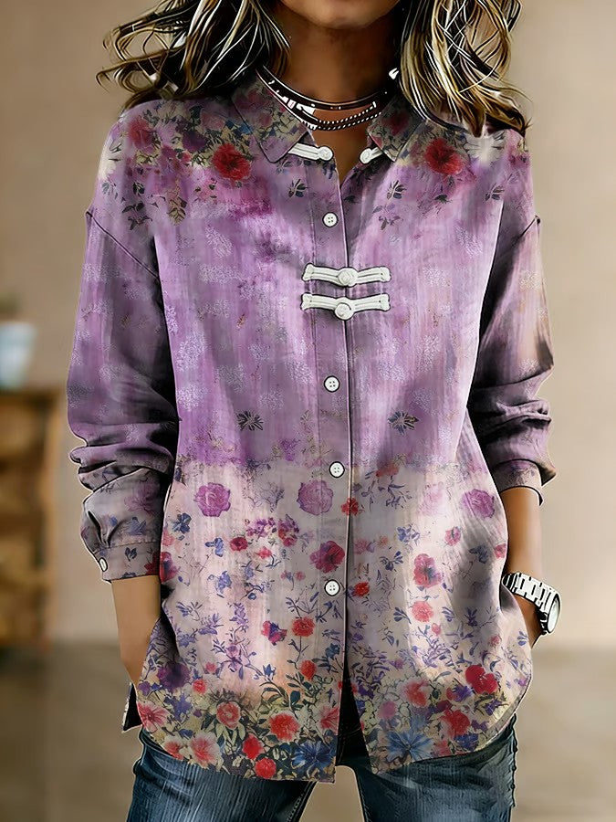 Casual paarse katoen-linnen shirt voor dames