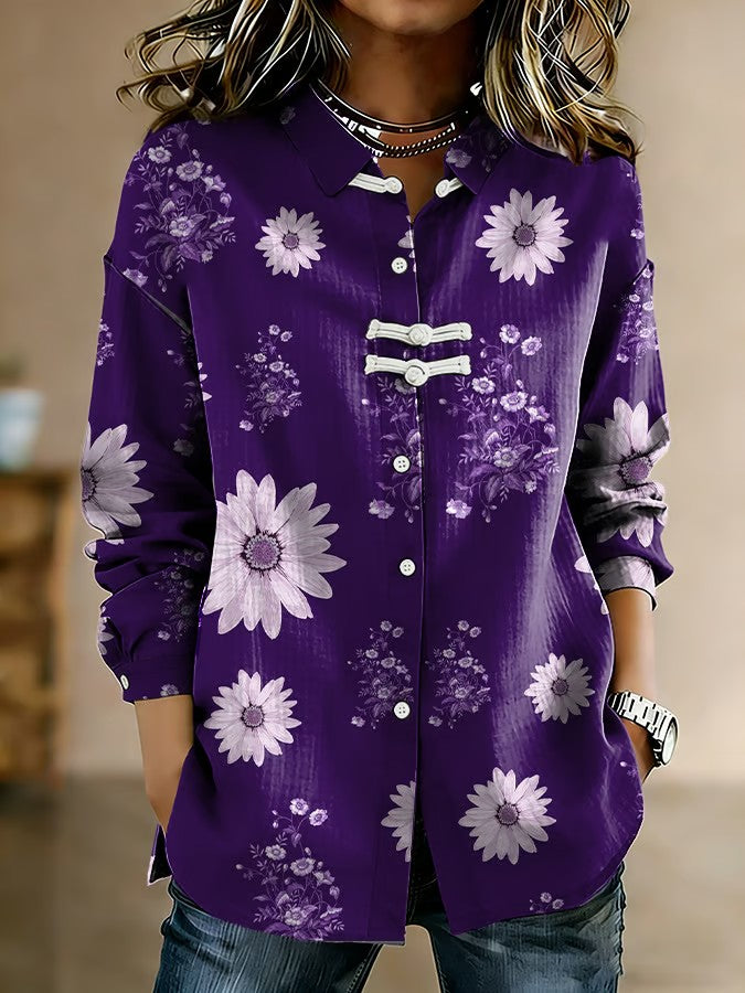 Casual paarse katoen-linnen shirt voor dames