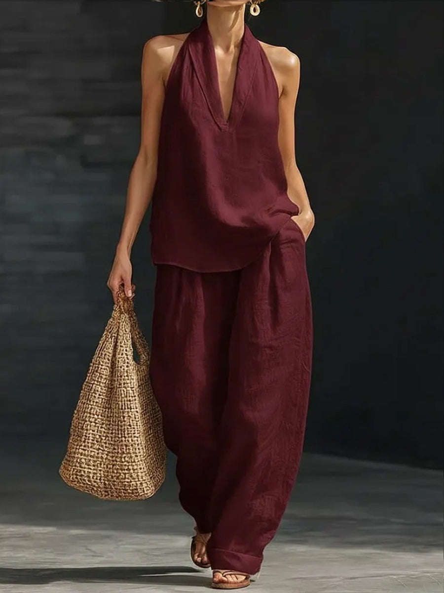 Linnen tweedelige vestset voor dames