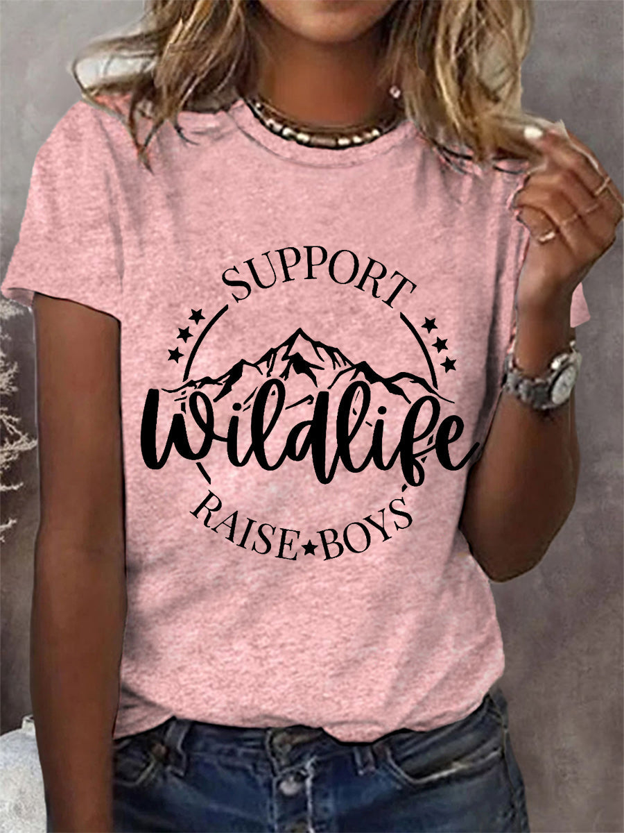 Dames grappige ondersteuning Wildlife Raise Boys Moederdag Gift Casual T-shirt