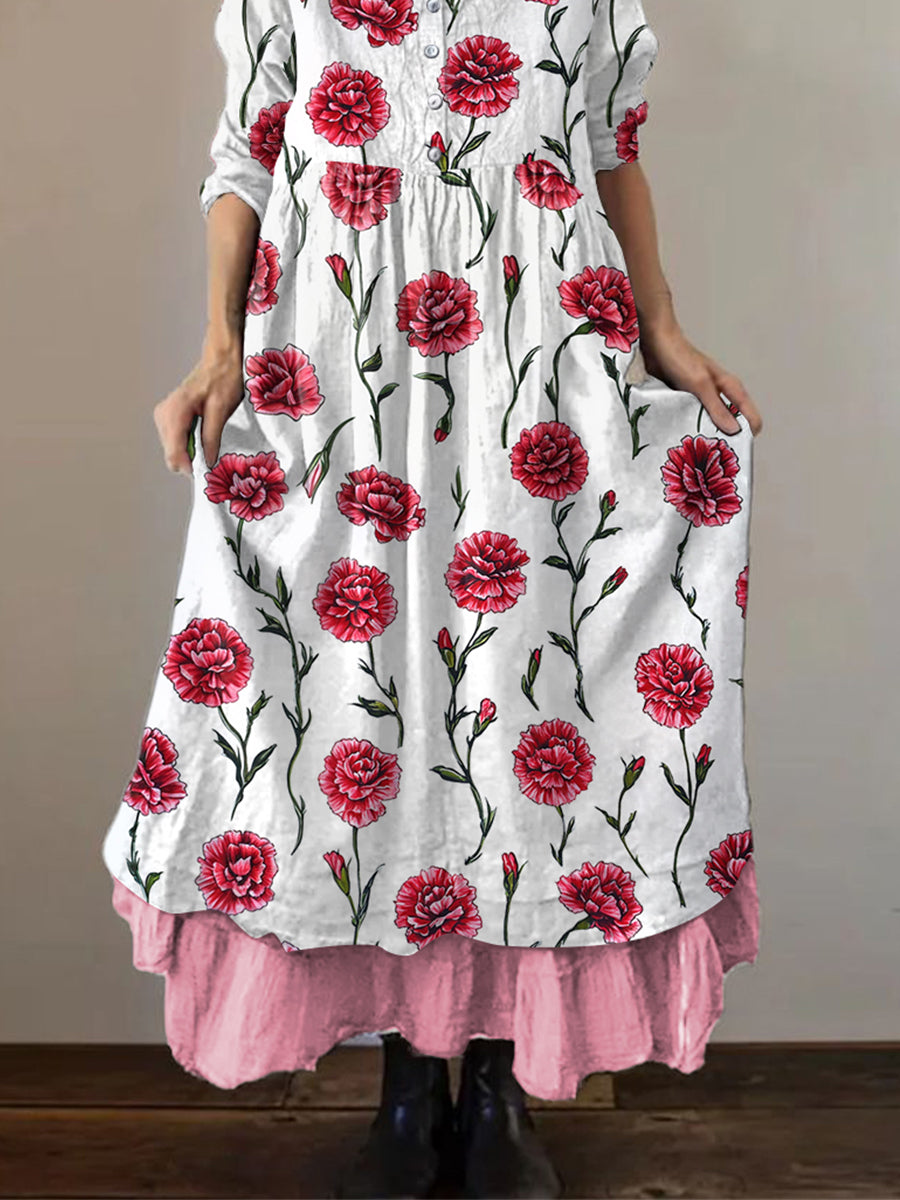 Casual damesjurk met anjerprint