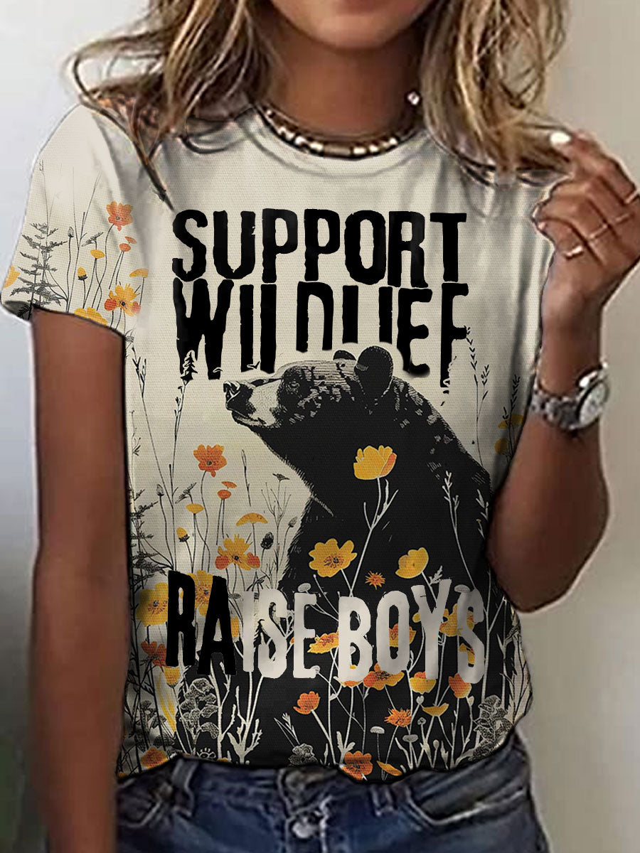 Vrouwen Moederdag Ondersteuning Wildlife Raise Boys Gedrukt T-shirt