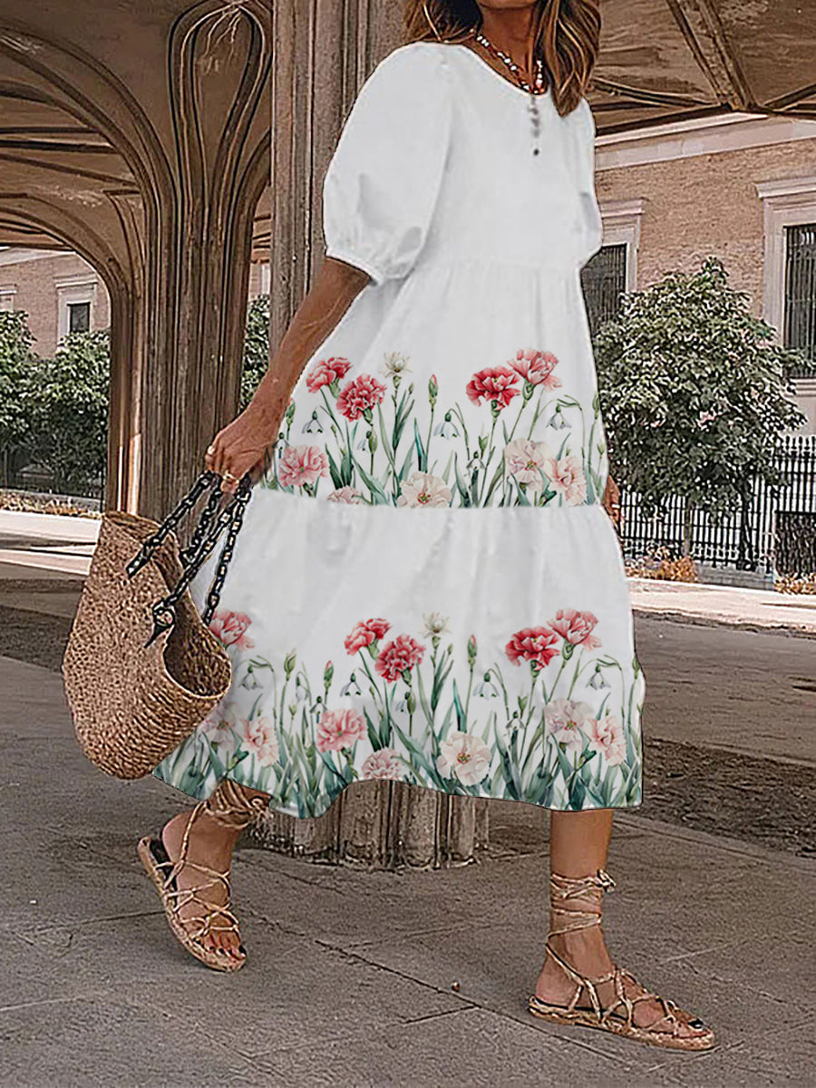 Casual jurk met anjers en print voor dames