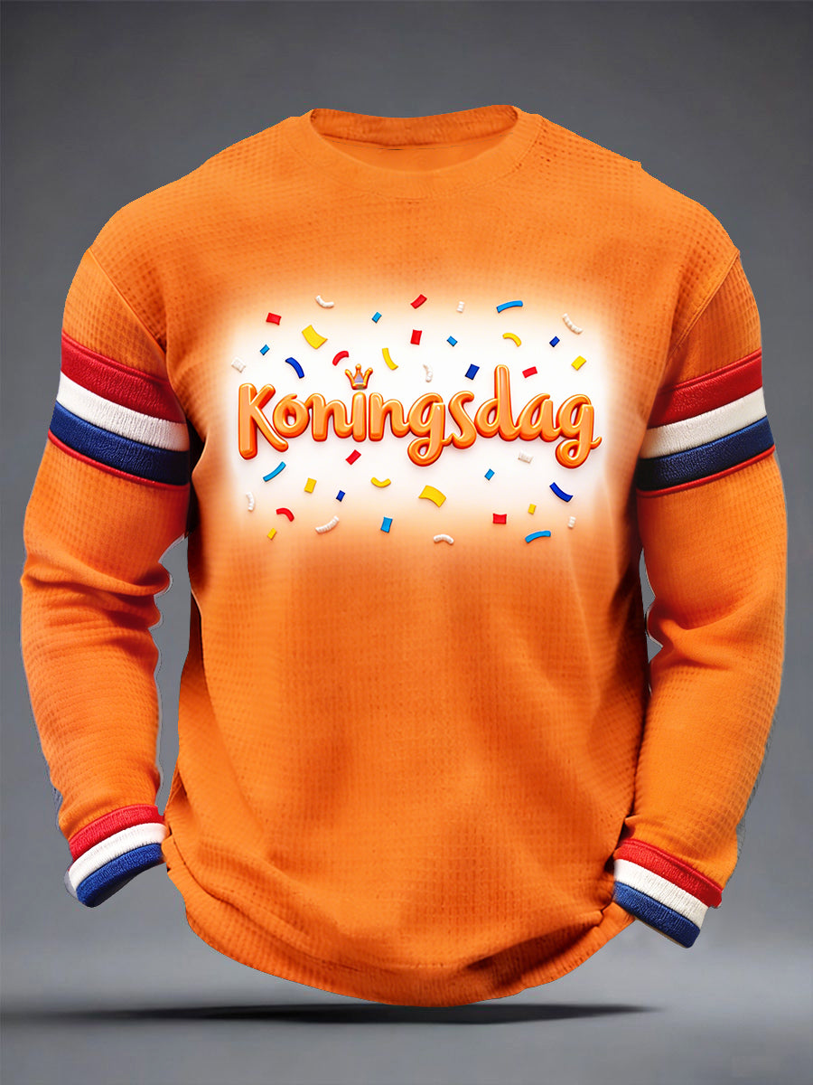 Nederlandse Vlag voor Heren Koningsdag Gradiënt Print Casual T-shirt met lange mouwen