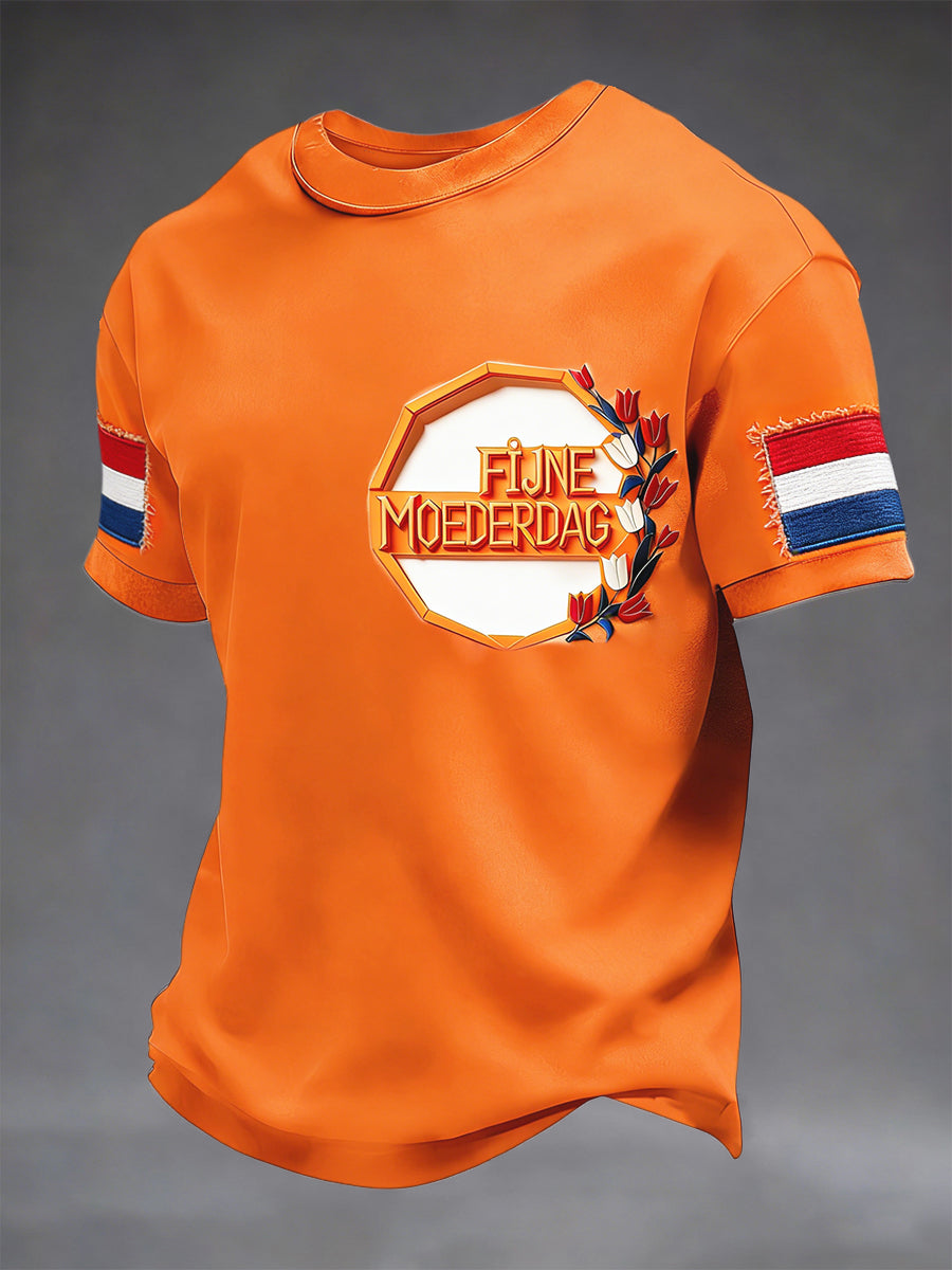 Nederlandse Moederdag 3D-print oranje casual T-shirt voor heren