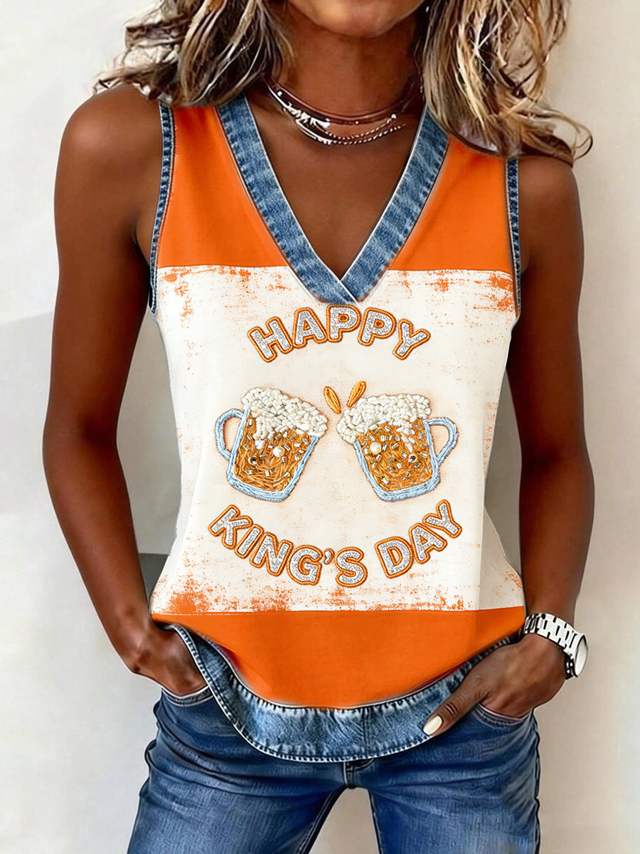 Dames koningsdag bierprint casual vest