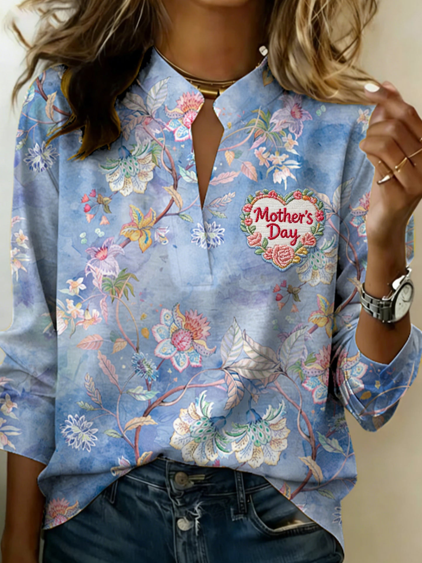 Damesshirt met V-hals en moederdagthema
