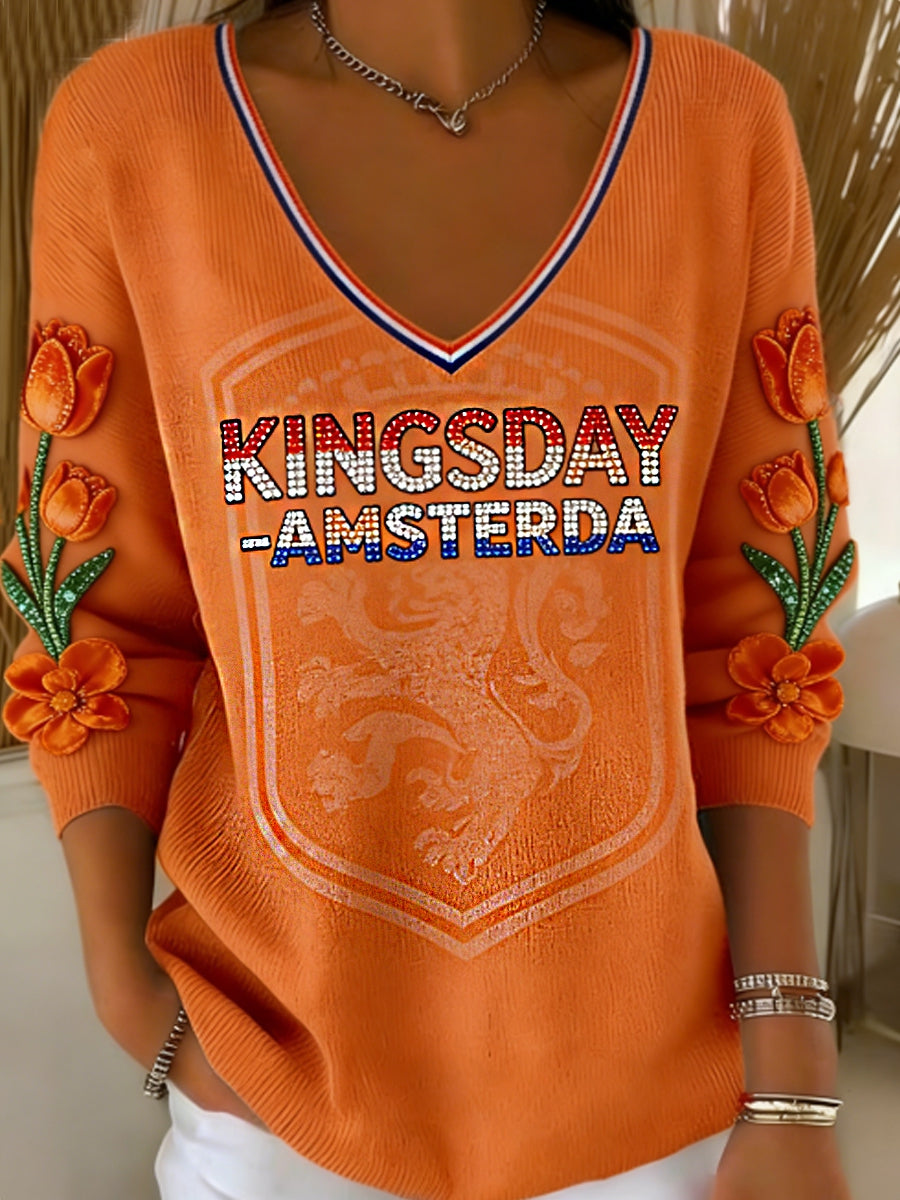 Dames Koningsdag V-hals ribtop