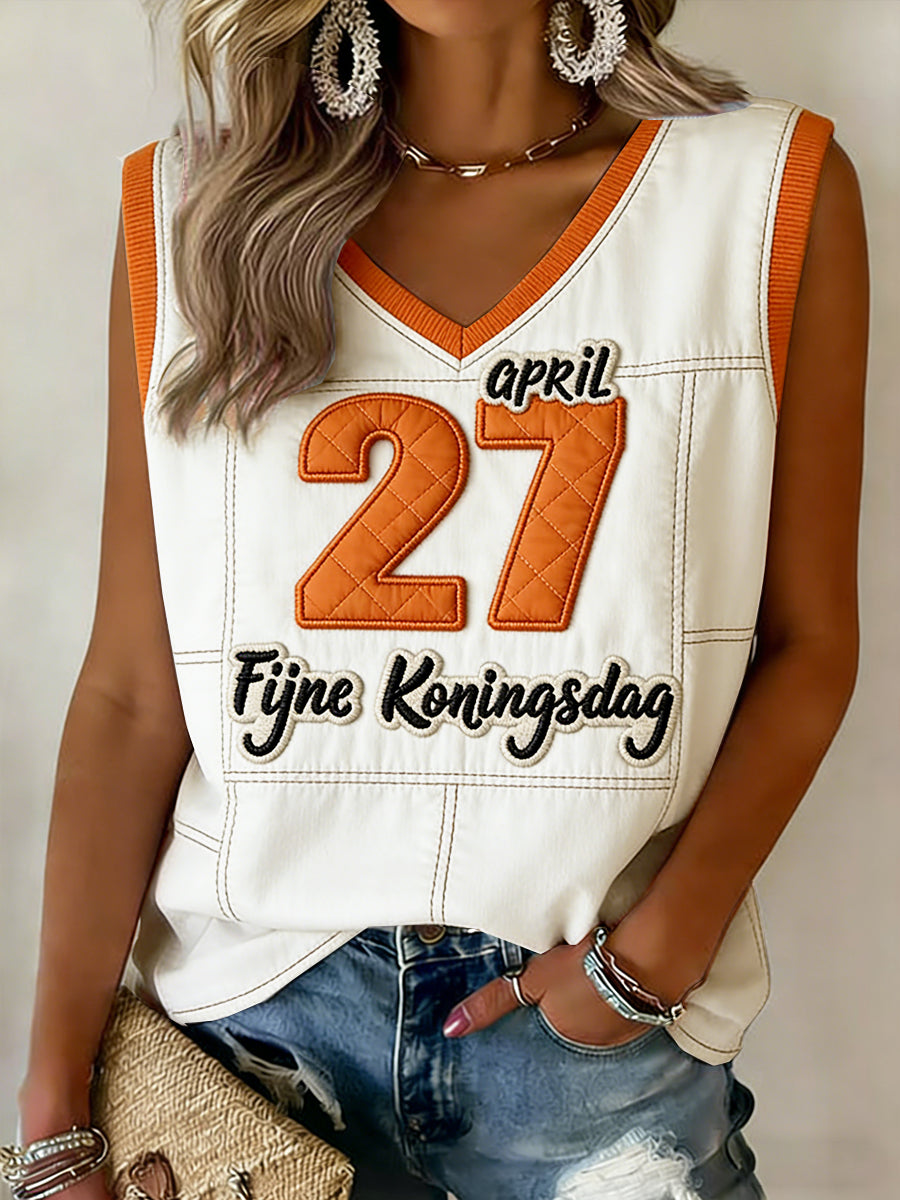 Dames Nederlandse Koningsdag 3D Patchwork Print Casual Vest