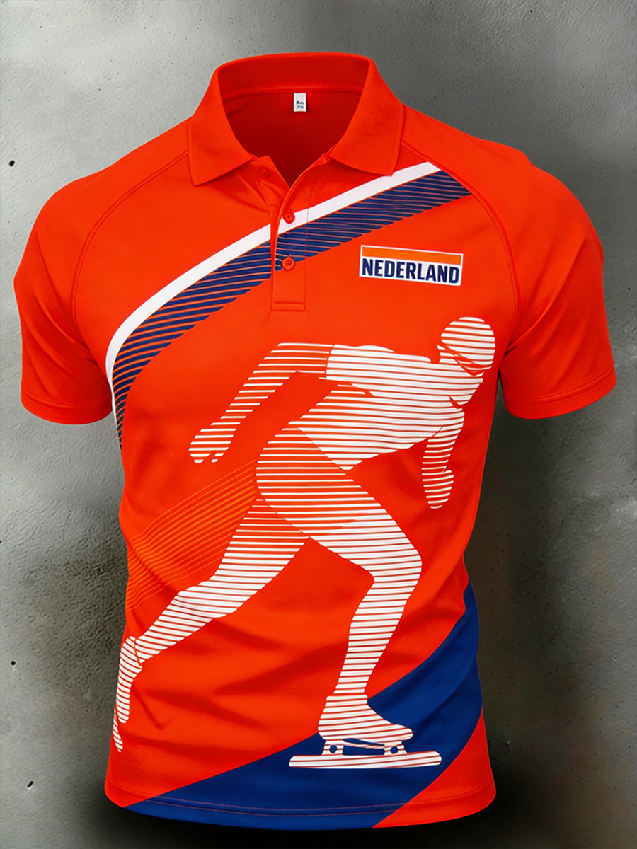 Herenpolo met snelheidskunstschaatsenprint