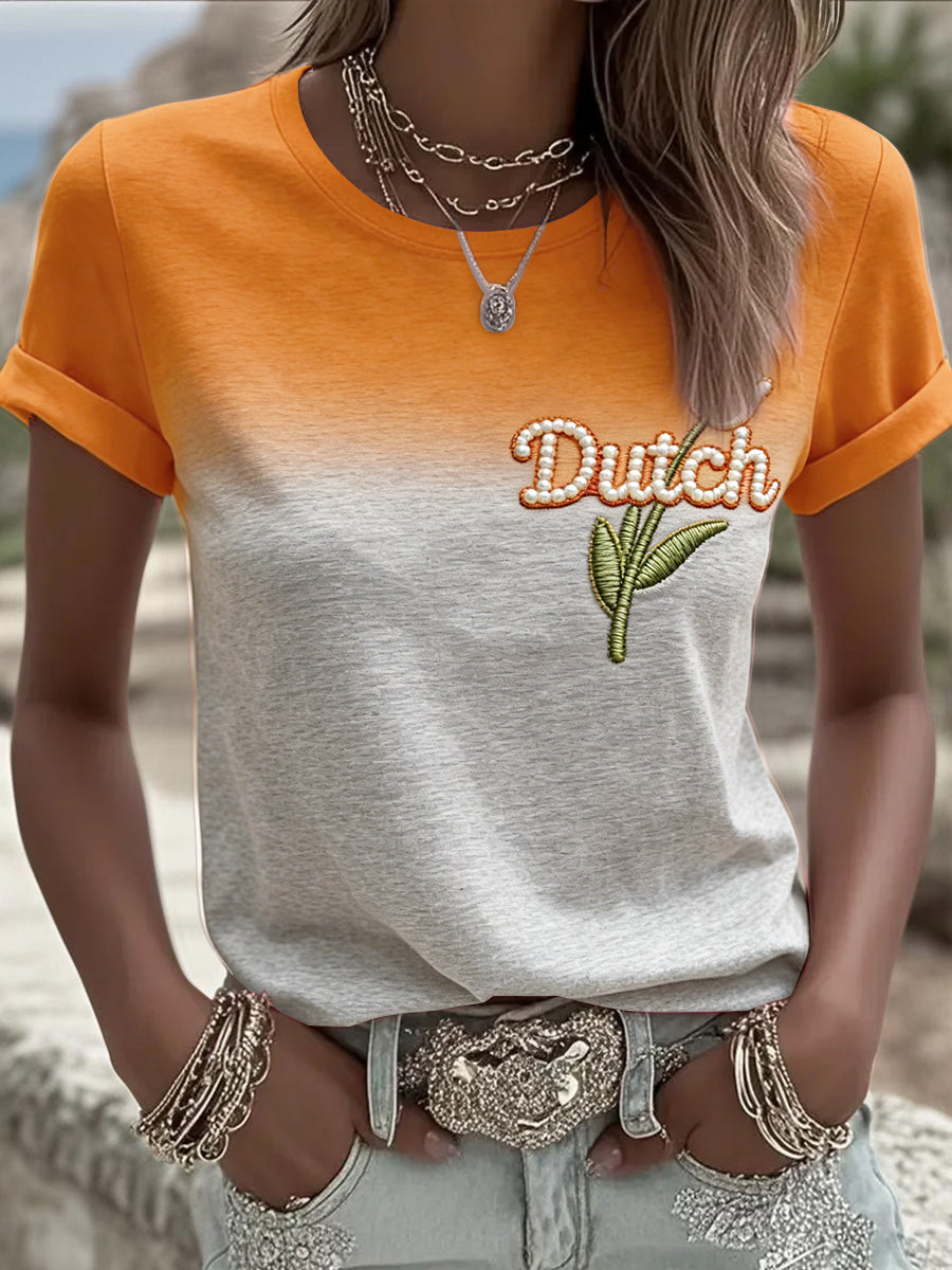 Dames Nederlandse Parel Tulp Gradiënt 3D-Geprint Vrijetijdsshirt