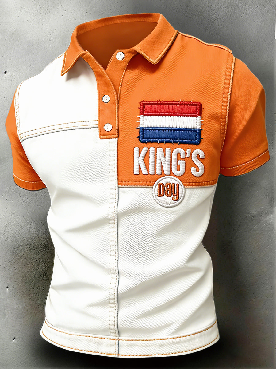 Herenpolo met patchworkprint voor Koningsdag, casual