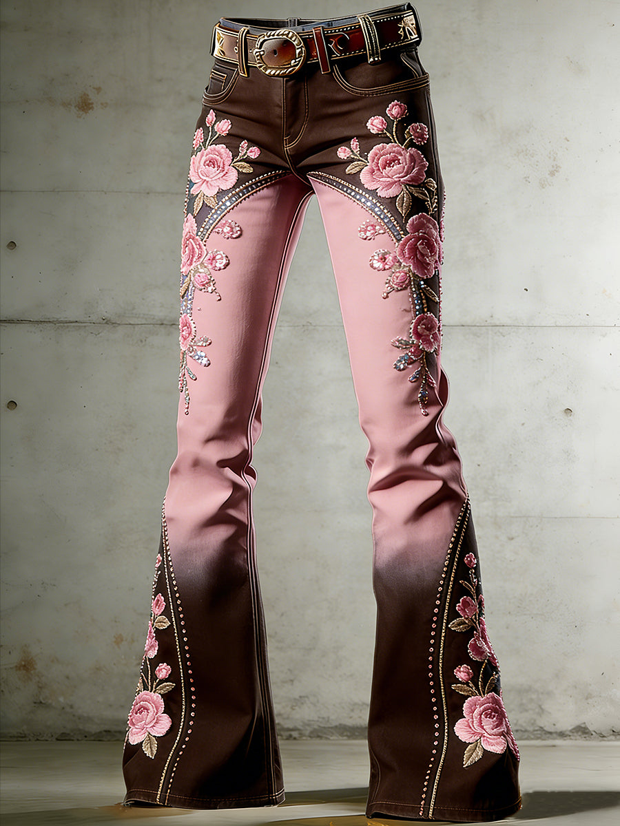 Dames gebloemde broek met kunstprint