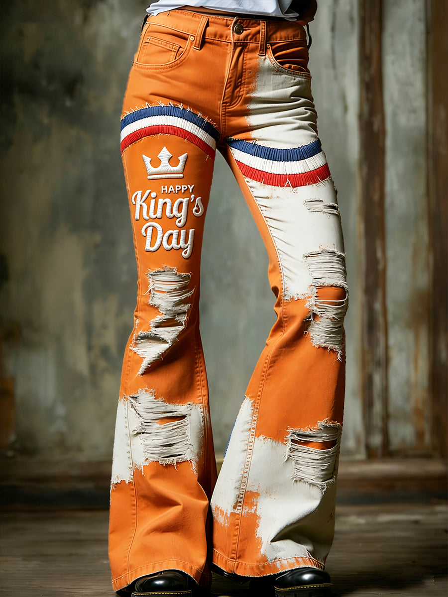 Holland King's Day voor dames vintage patchwork met noodprint casual uitlopende broek