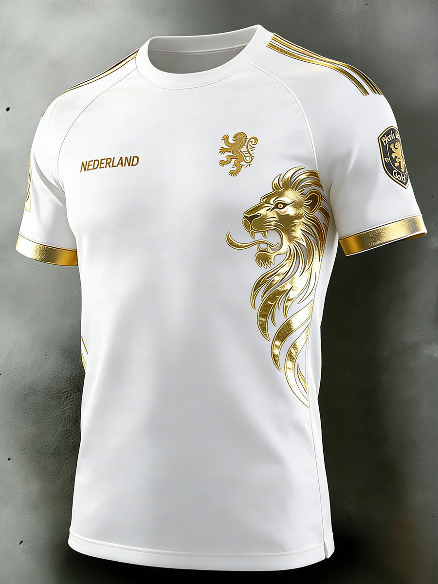 Heren T-shirt met leeuwelement, raglanmouwen en korte mouwen