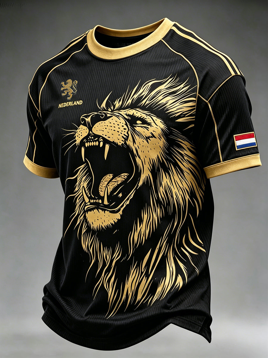 Heren T-shirt met leeuwenprint, casual