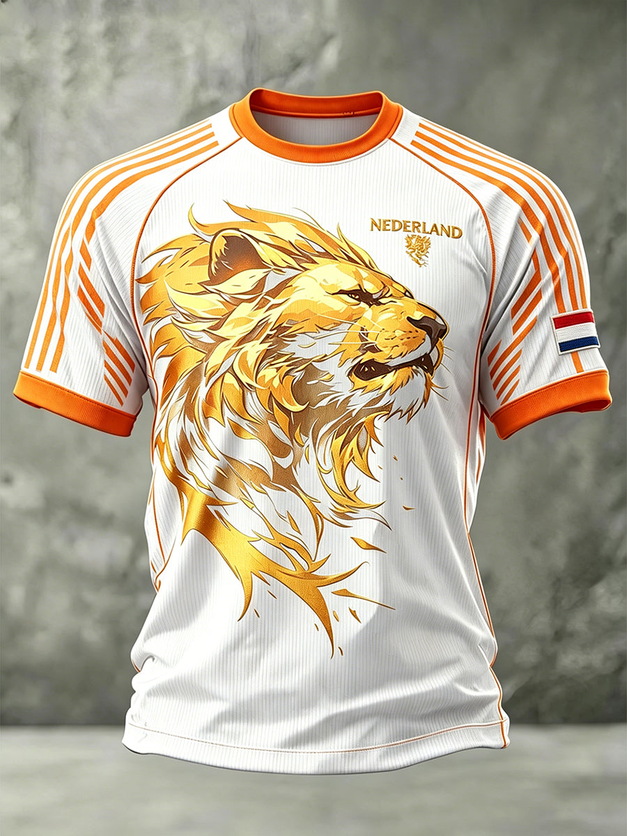 Heren T-shirt in voetbalstijl met leeuwenprint en raglanmouwen