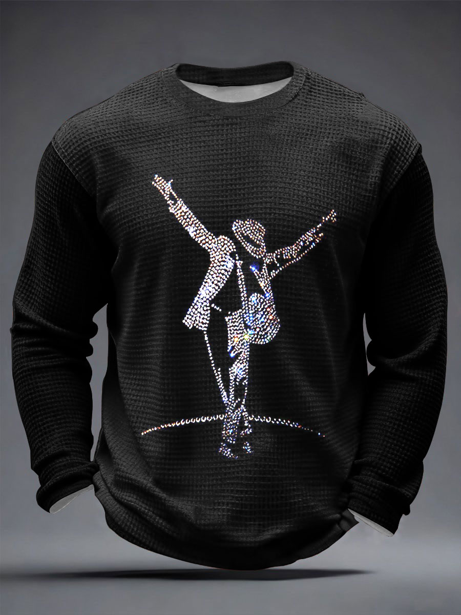 Pop muziek heren figuur wafel lange mouw T-shirt