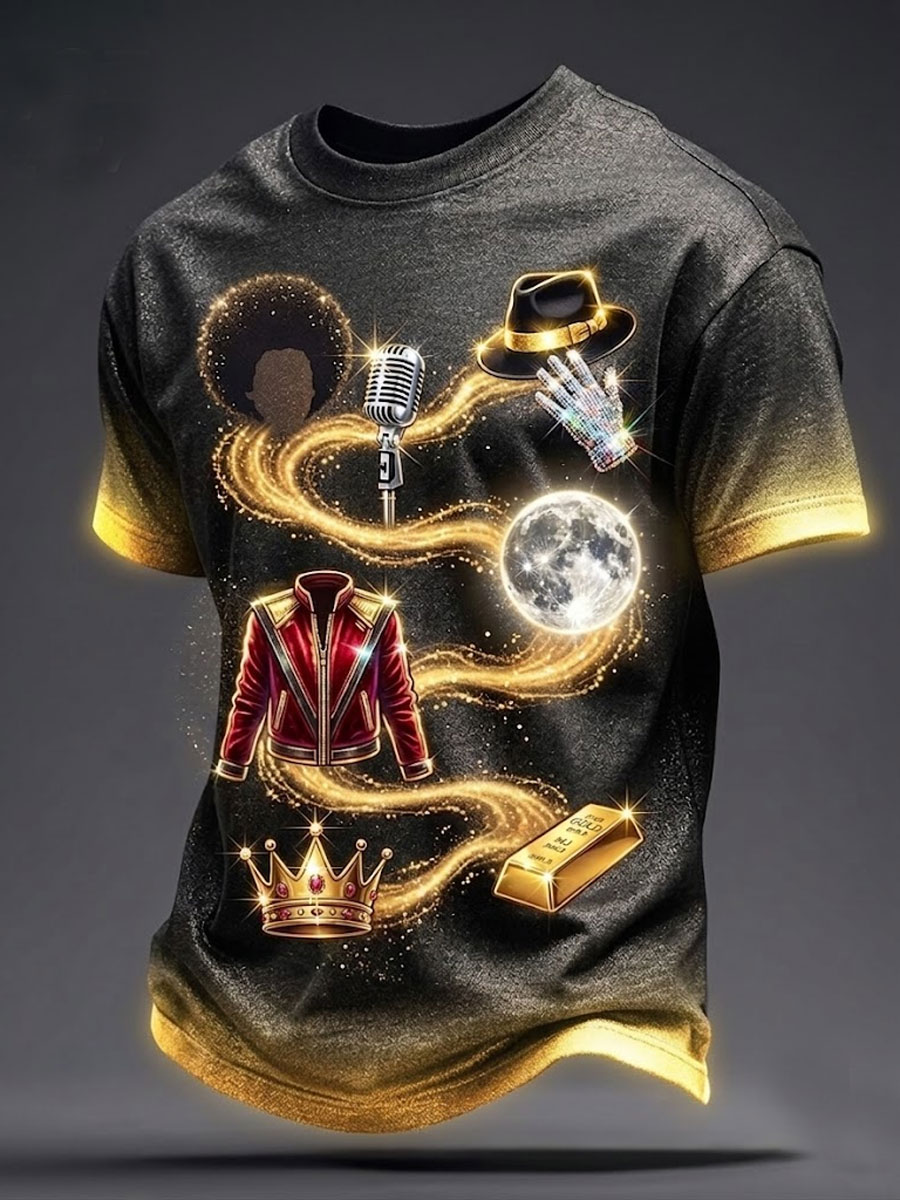 Herenpopmuziek karakter T-shirt met korte mouwen