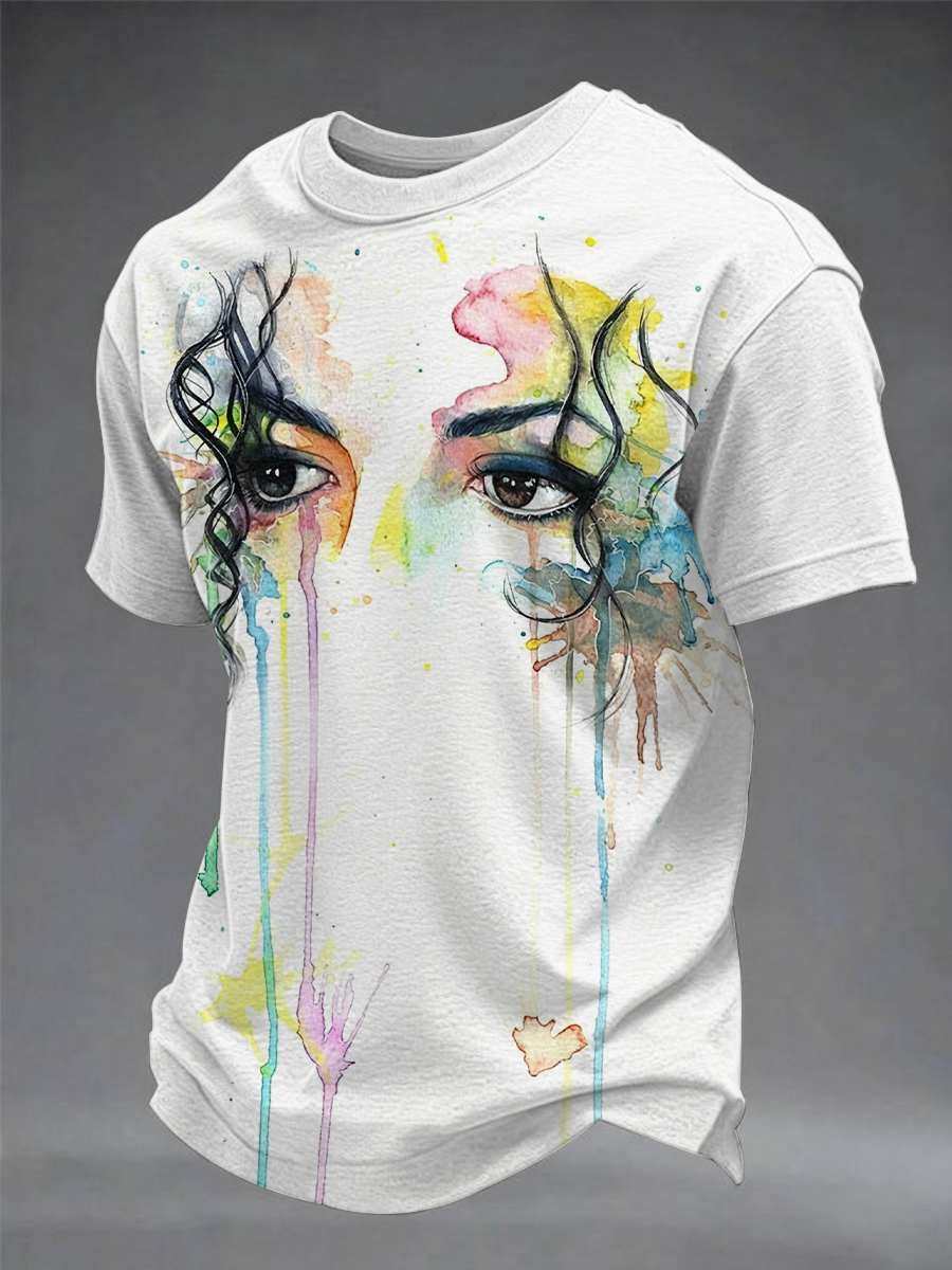 Herenpopmuziek karakter T-shirt met korte mouwen