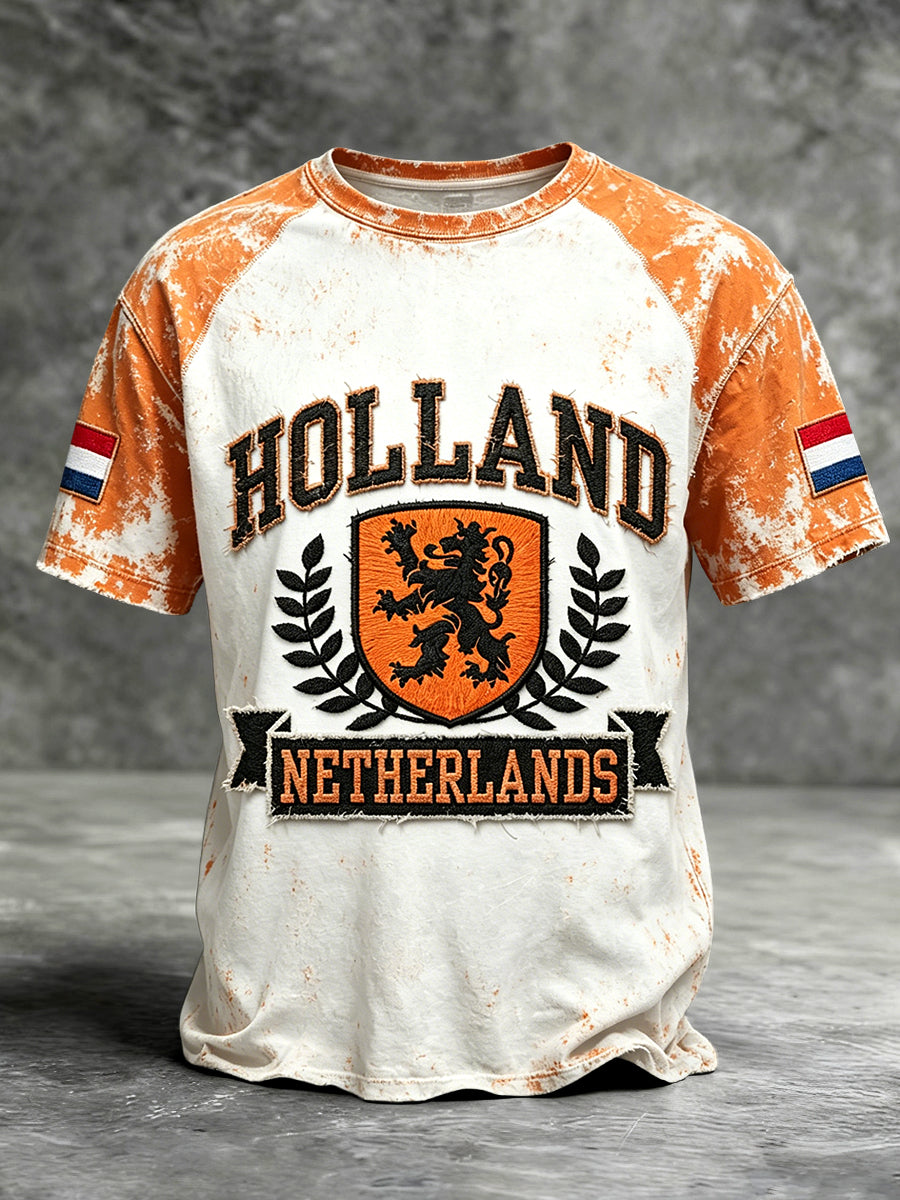 Heren vintage Holland patchworkprint casual t-shirt