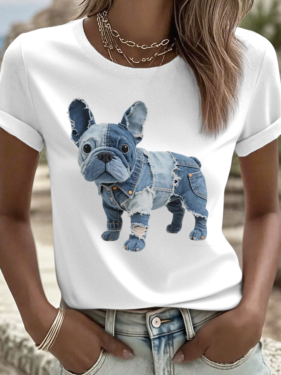 Dames mooie Franse Bulldog Patchwork Art T-shirt