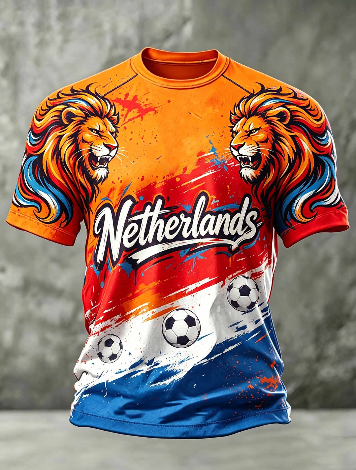 Heren T-shirt met kunstprint met voetbalthema: Nederlandse Leeuw