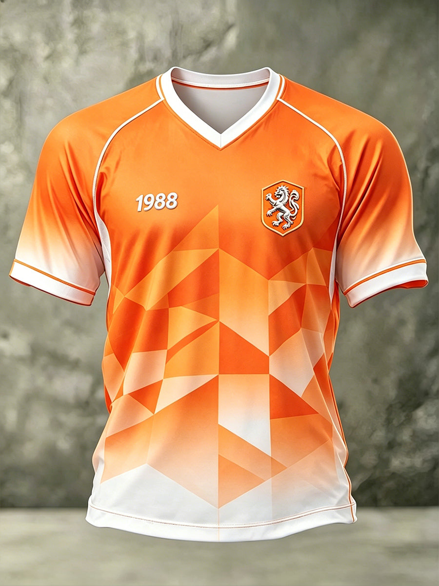 Heren voetbaljersey-stijl bedrukt T-shirt met V-hals en raglanmouwen