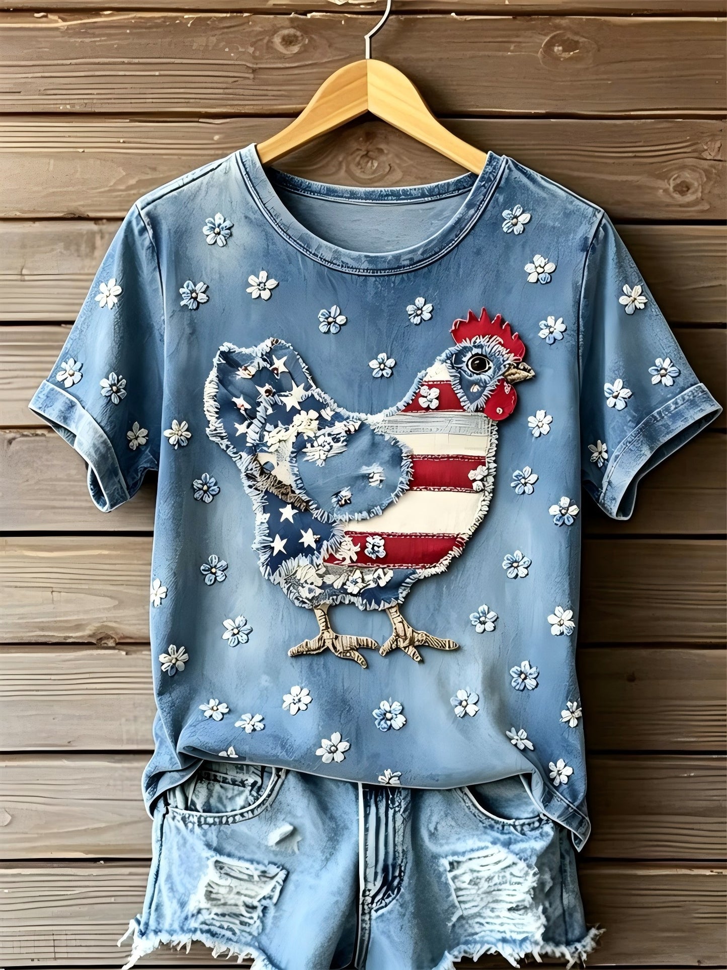 Dames Onafhankelijkheidsdag dierenborduurwerk print t-shirt met korte mouwen