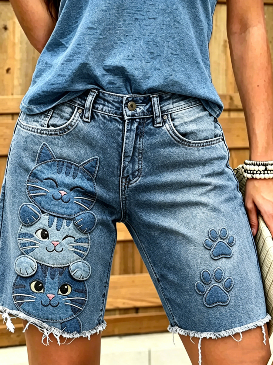 Dierenkunst bedrukte korte jeans voor dames