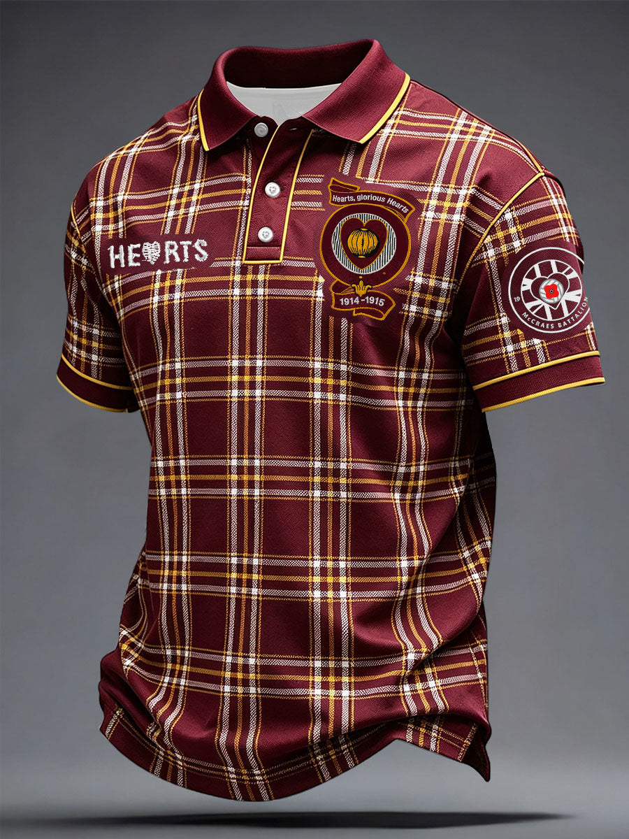 Heren kastanjebruine hartjes voetbal liefhebber McCrae's Battalion bedrukte casual tops