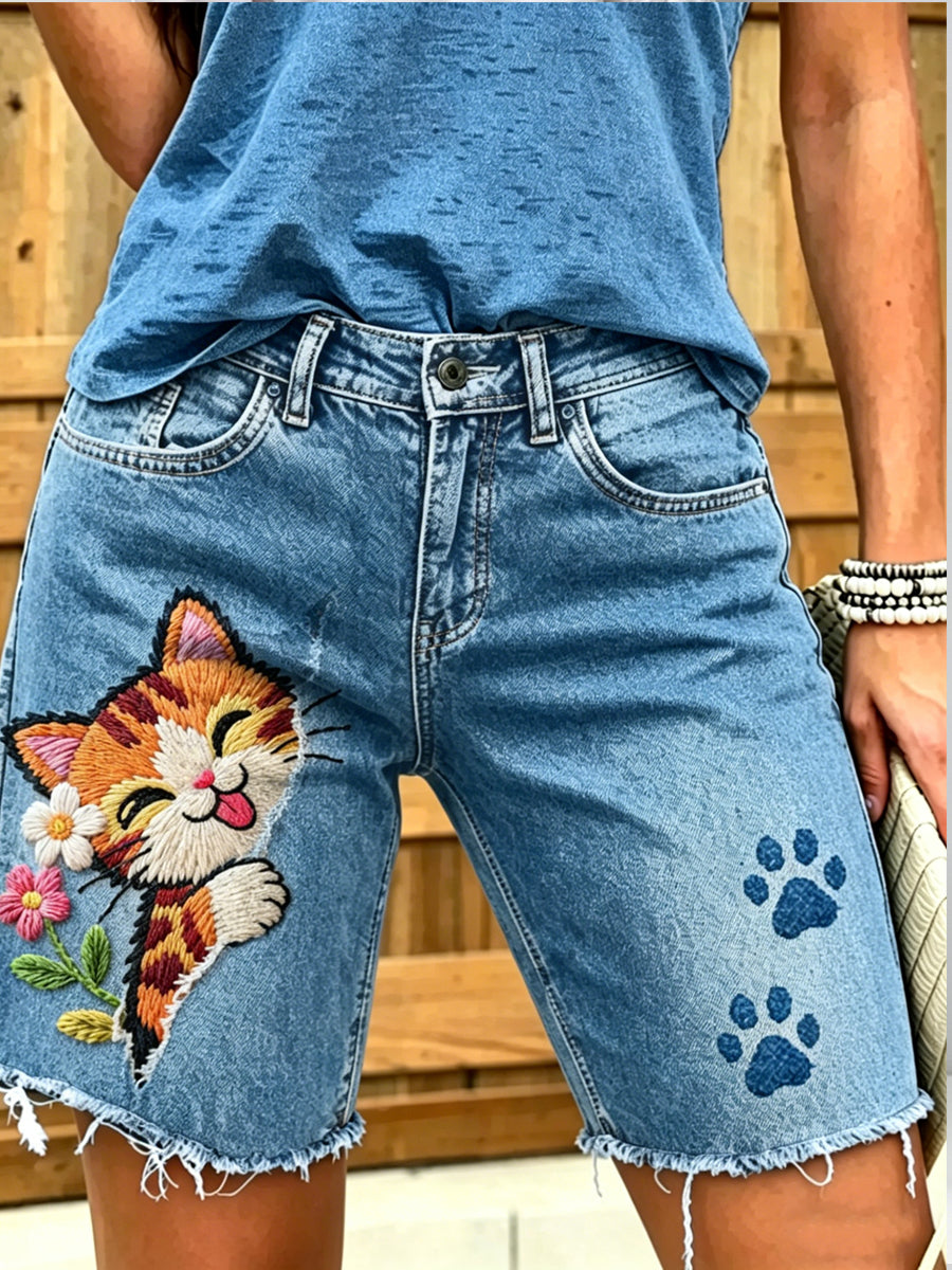 Dameskorte jeans met dierenprint