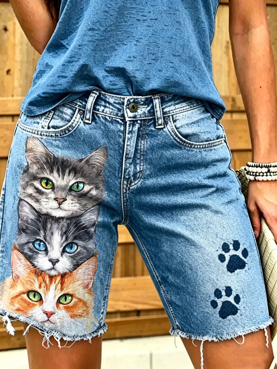 Dameskorte jeans met dierenprint