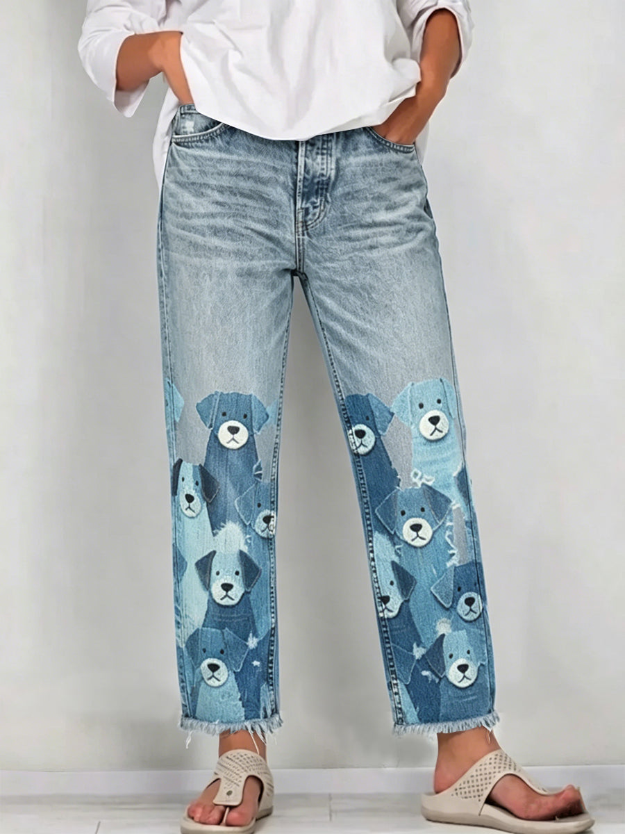 Damesjeans met dierenartprint