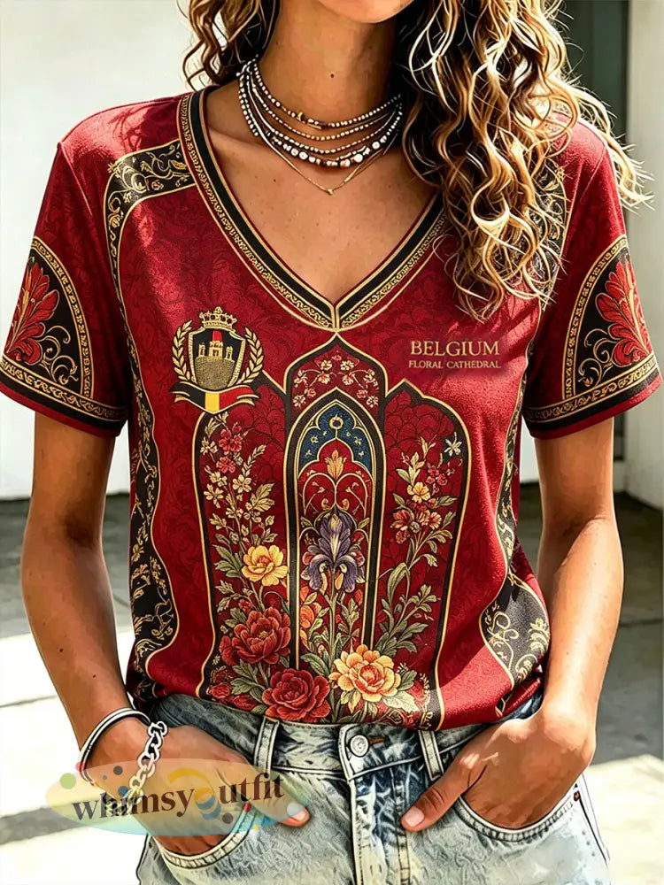 T-shirt met Belgische Pride-kunst voor dames - Rood / S