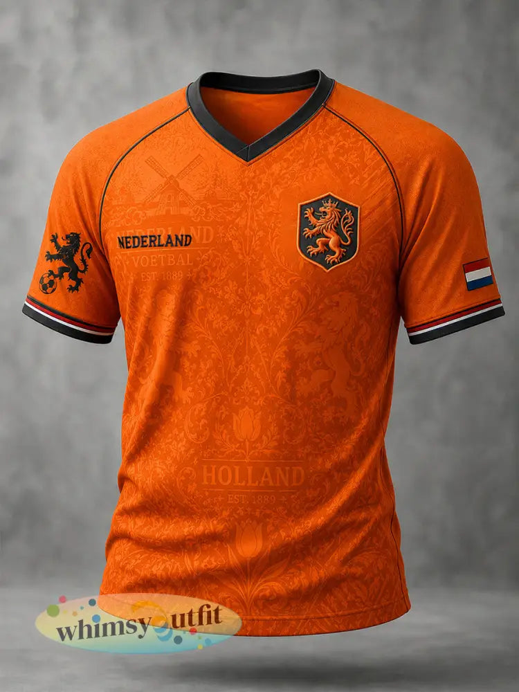 T-shirt voor heren met korte raglanmouwen en voetbalprint - A / S