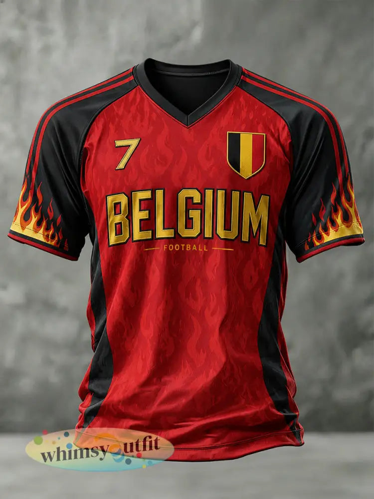 T-shirt voor mannen met voetbalthema korte mouwen en V-hals - A / S
