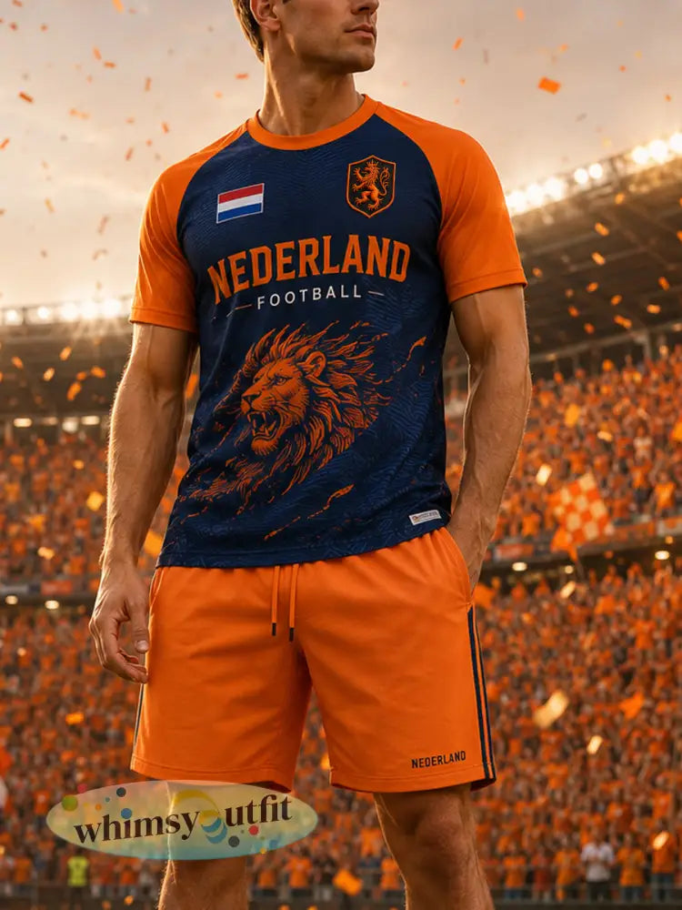 T-shirtset met raglanmouwen en voetbalprint voor heren - A / S