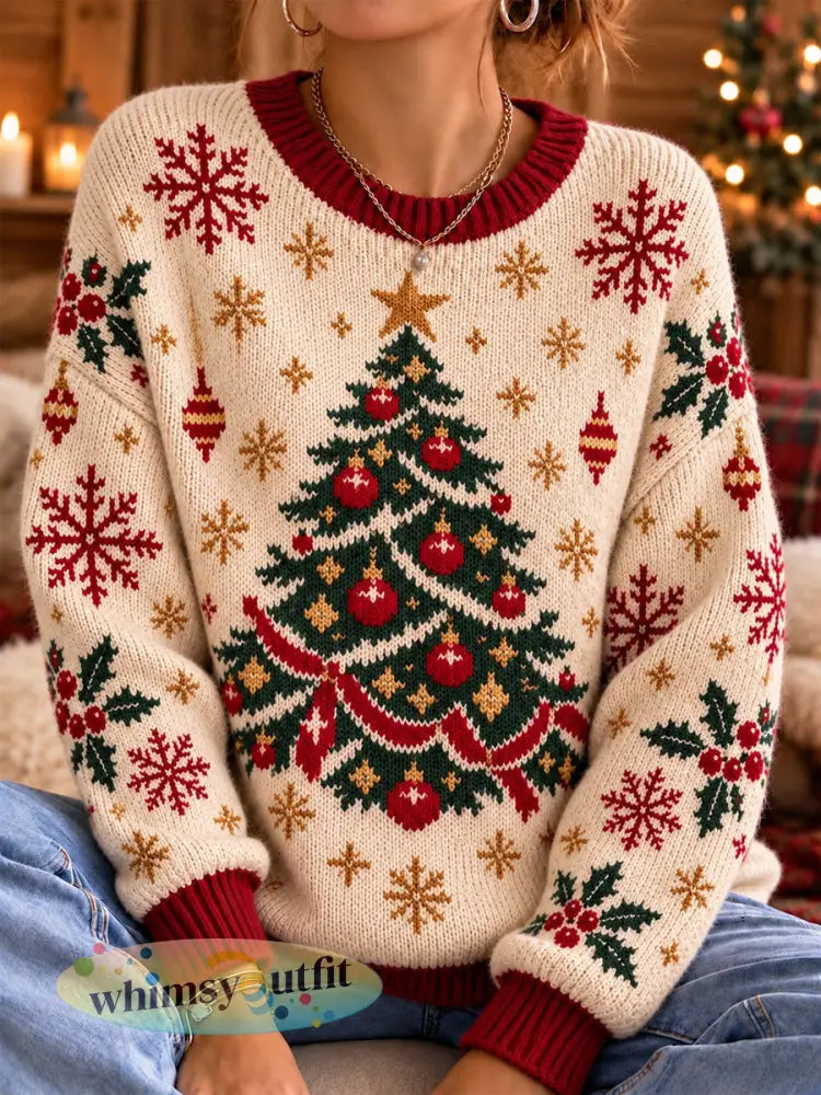 Trui met kerstprint voor dames - Romig-Wit / S