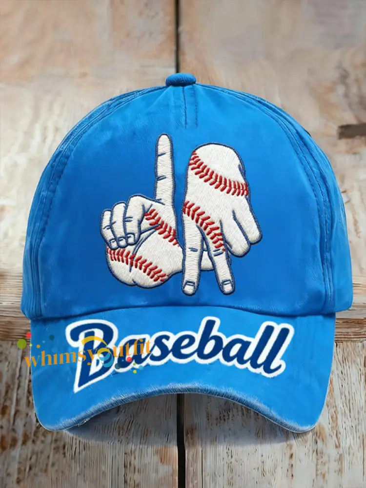 Unisex Baseball Print Hat Blue / ONE