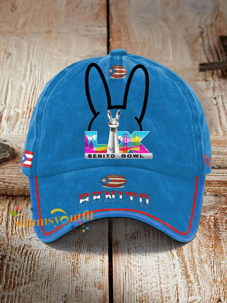 Unisex Bunny Football Music Lover Printed Hat Blue / ONE