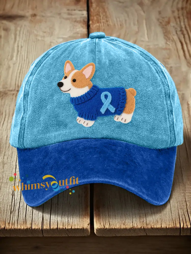 Unisex Felt Art Corgi Pattern Hat Blue / ONE