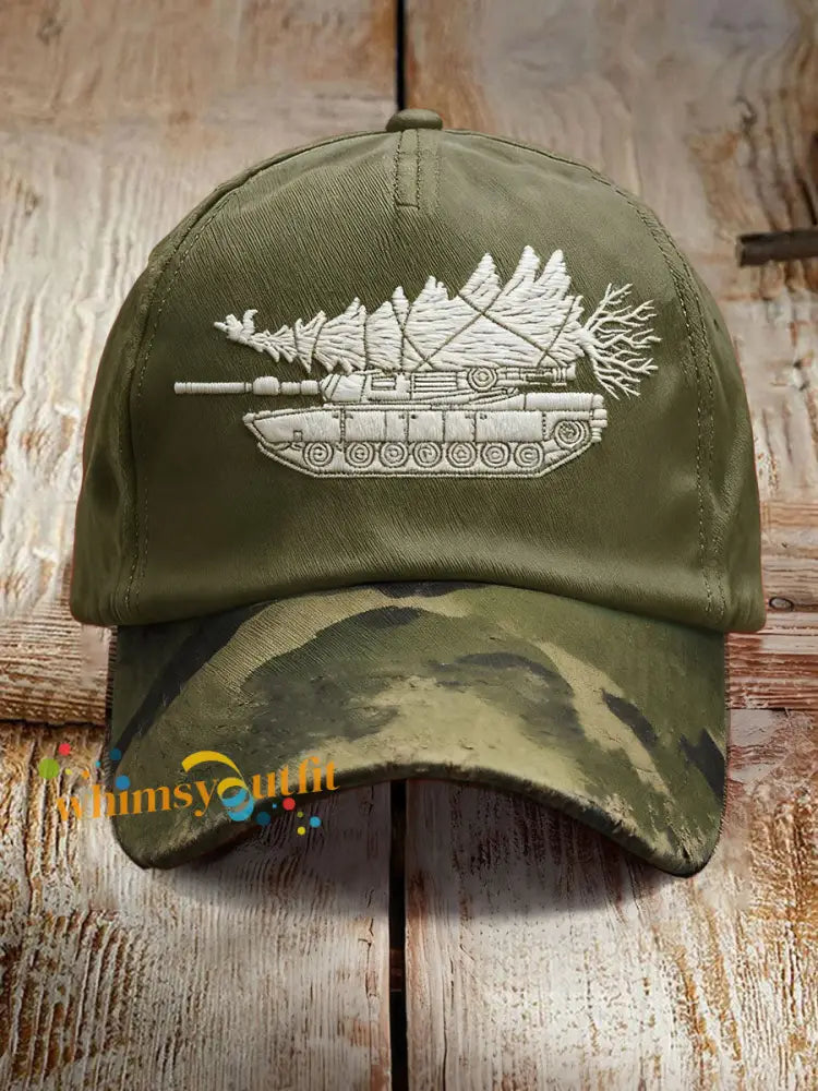 Unisex Funny Veteran Christmas Printed Hat Army Green / ONE