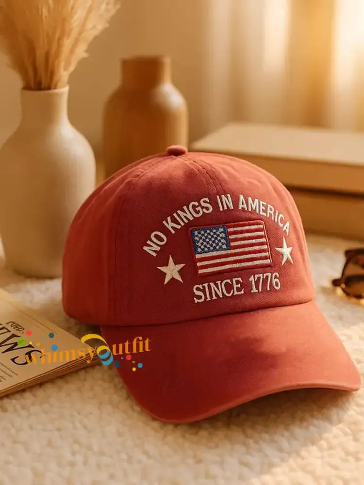 Unisex No Kings Design Print Hat Red / ONE