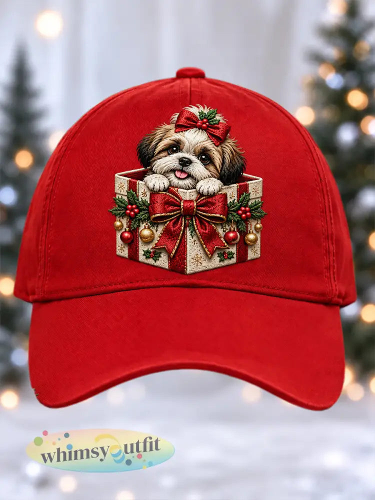 Unisex schattige hoed met hondenprint - Rood / ÉÉN