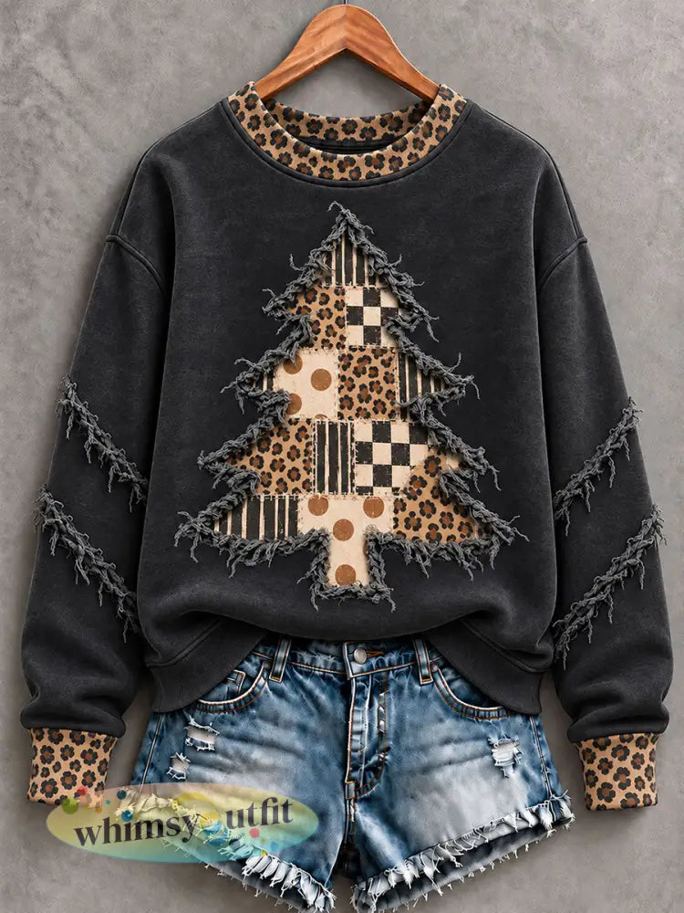 Vintage kerstboom kunst regelmatig sweatshirt voor dames - als foto / S