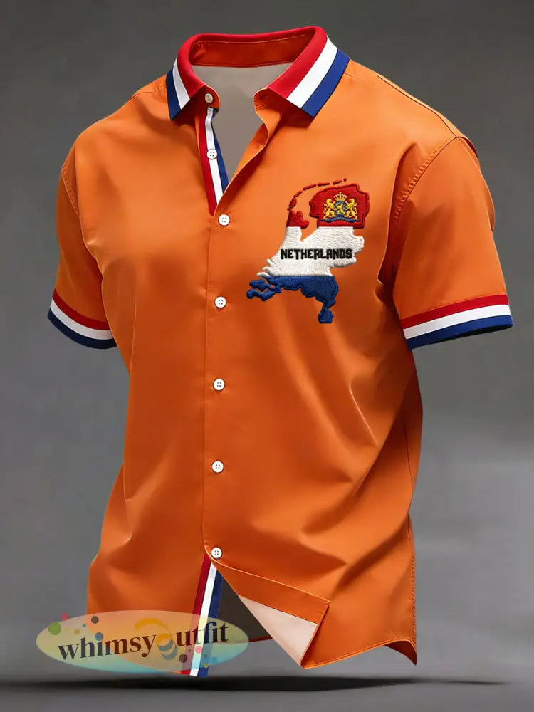 Vintage koningsdag kaart casual shirt - Sinaasappel / S