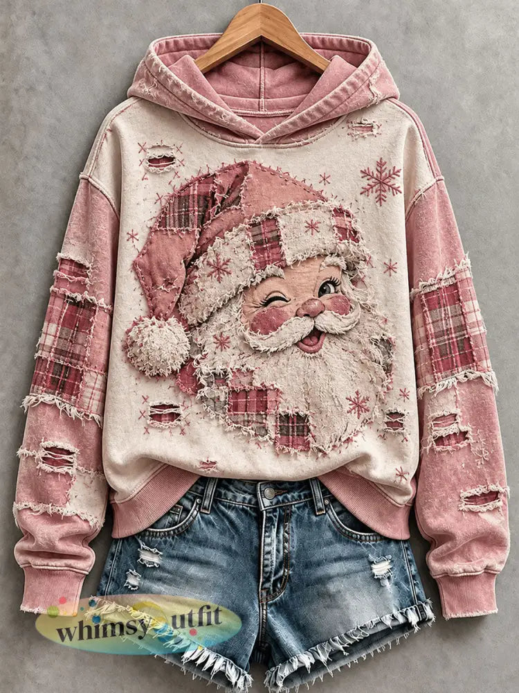 Vintage roze kerstman hoodie voor dames - Roze / S