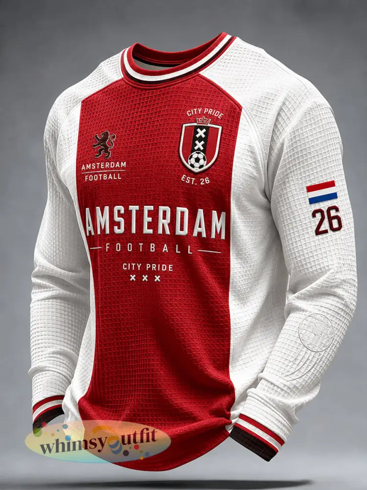 Voetbalclub-herentop met grafische print raglanmouwen en wafelstructuur lange mouwen - A / S
