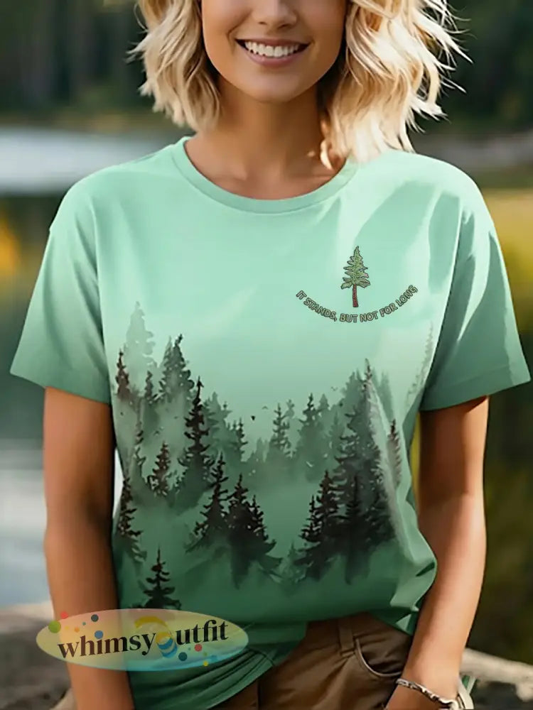 Vrouwen het staat maar niet voor Long Forest Conservation Print T-shirt - Groen / S